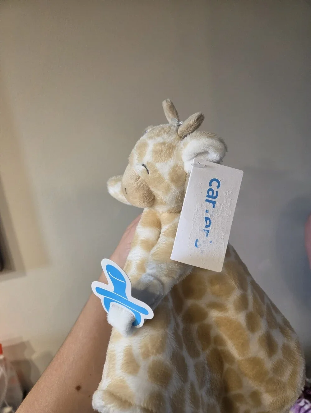 New Carters Giraffe Plush Security Blanket Lovey With Pacifier Holder Tan Brown
